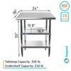 Amgood 18x24 Prep Table with Stainless Steel Top and 2 Shelves AMG WT-1824-2SH